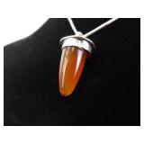 .925 Sterling Silver Carnelian Tooth Pendant Necklace