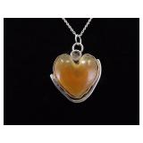 .925 Sterling Silver Primitive Carnelian Heart Pendant Necklace