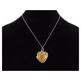 .925 Sterling Silver Primitive Carnelian Heart Pendant Necklace