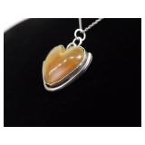 .925 Sterling Silver Primitive Carnelian Heart Pendant Necklace