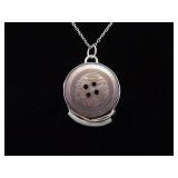 .925 Sterling Silver Primitive Mother of Pearl Carved Button Pendant Necklace