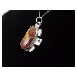 .925 Sterling Silver Primitive Agate Pendant Necklace