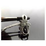 .925 Sterling Silver Diamond Accented Onyx Flower Pendant Necklace