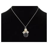 .925 Sterling Silver Primitive Carved Moon Face Pendant Necklace