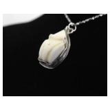 .925 Sterling Silver Primitive Carved Bone Frog Pendant Necklace