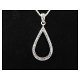 .925 Sterling Silver Art Nouveau Hoop Pendant Necklace