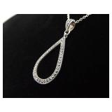 .925 Sterling Silver Art Nouveau Hoop Pendant Necklace