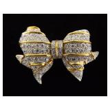 .925 Sterling Silver Vermeil Crystal Bow Brooch