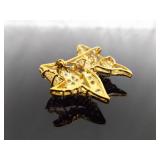 .925 Sterling Silver Vermeil Crystal Bow Brooch