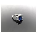 .925 Sterling Silver Sapphire Crystal Ring Size 8