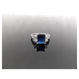 .925 Sterling Silver Sapphire Crystal Ring Size 8