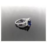 .925 Sterling Silver Sapphire Crystal Ring Size 8