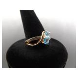 .925 Sterling Silver Topaz Crystal Rose Gold Vermeil Ring Size 7.75