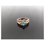 .925 Sterling Silver Topaz Crystal Rose Gold Vermeil Ring Size 7.75