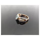 .925 Sterling Silver Topaz Crystal Rose Gold Vermeil Ring Size 7.75