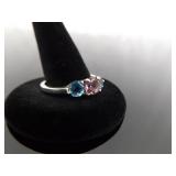.925 Sterling Silver Topaz and Pink Sapphire Crystal Ring Size 9