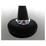 .925 Sterling Silver Topaz and Pink Sapphire Crystal Ring Size 9