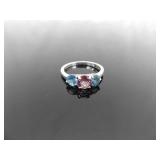 .925 Sterling Silver Topaz and Pink Sapphire Crystal Ring Size 9