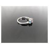 .925 Sterling Silver Topaz and Pink Sapphire Crystal Ring Size 9