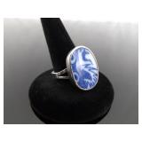 .925 Sterling Silver Ancient Asian Pottery Shard Ring Size 7.5