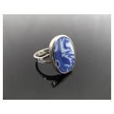 .925 Sterling Silver Ancient Asian Pottery Shard Ring Size 7.5