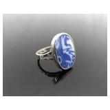 .925 Sterling Silver Ancient Asian Pottery Shard Ring Size 7.5