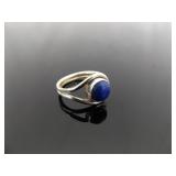.925 Sterling Silver Lapis Lazuli Cabochon Ring Size 4.5