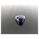 .925 Sterling Silver Lapis Lazuli Cabochon Ring Size 4.5