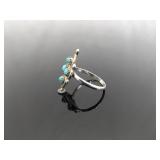 .925 Sterling Silver Turquoise Cabochon Ring Size 5