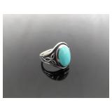 .925 Sterling Silver Inlayed Howlite Celtic Ring Size 6.75