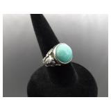 .925 Sterling Silver Green Larimar Cabochon Ring Size 4