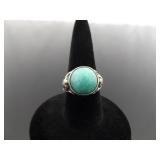 .925 Sterling Silver Green Larimar Cabochon Ring Size 4
