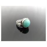 .925 Sterling Silver Green Larimar Cabochon Ring Size 4