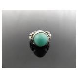 .925 Sterling Silver Green Larimar Cabochon Ring Size 4