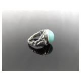 .925 Sterling Silver Green Larimar Cabochon Ring Size 4