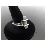 .925 Sterling Silver Jade Bar Ring Size 8