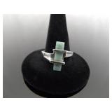 .925 Sterling Silver Jade Bar Ring Size 8