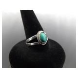 .925 Sterling Silver Malachite Cabochon Ring Size 6.5