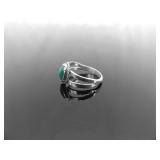 .925 Sterling Silver Malachite Cabochon Ring Size 6.5