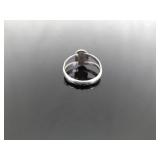 .925 Sterling Silver Malachite Cabochon Ring Size 6.5