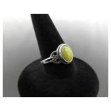 .925 Sterling Silver Jade Cabochon Ring Size 6.25