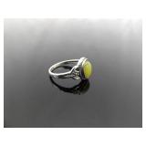 .925 Sterling Silver Jade Cabochon Ring Size 6.25