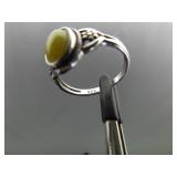 .925 Sterling Silver Jade Cabochon Ring Size 6.25