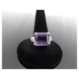 .925 Sterling Silver Amethyst Crystal Ring Size 7