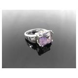 .925 Sterling Silver Amethyst Crystal Ring Size 7