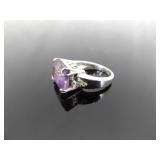 .925 Sterling Silver Amethyst Crystal Ring Size 7