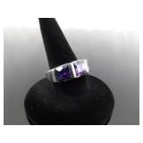 .925 Sterling Silver Amethyst Crystal Ring Size 6.25