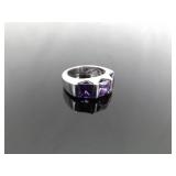 .925 Sterling Silver Amethyst Crystal Ring Size 6.25