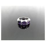 .925 Sterling Silver Amethyst Crystal Ring Size 6.25