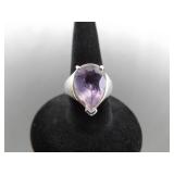 .925 Sterling Silver Amethyst Crystal Ring Size 4.5